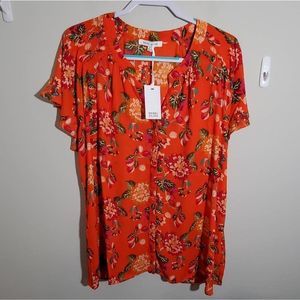 Rose & Olive Bright Orange Floral Blouse